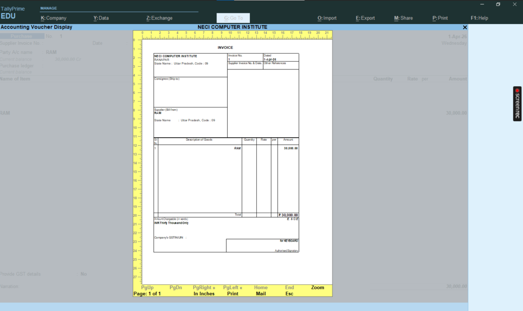 image-63-1024x610 Tally Prime में Purchase Entry कैसे करें? GST के साथ आसान हिंदी गाइड | Complete Tutorial (2026)
